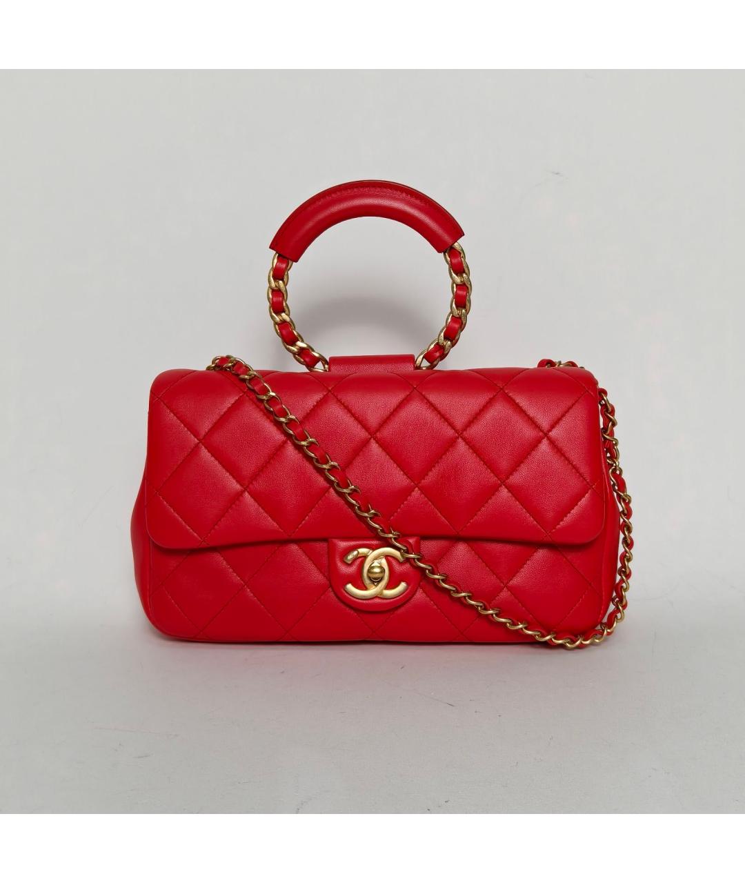 CHANEL Красная кожаная сумка с короткими ручками, фото 2