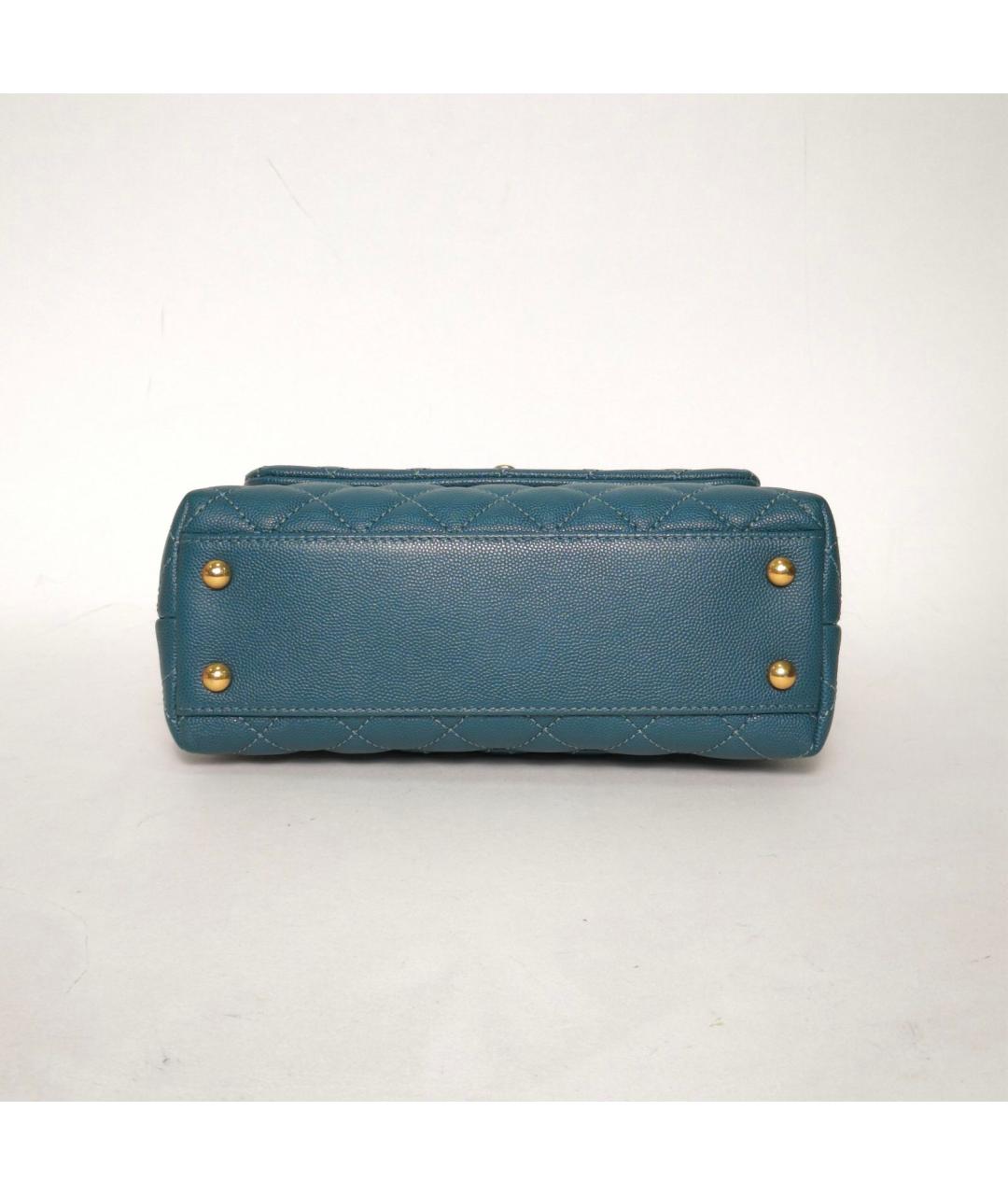 CHANEL Бирюзовая сумка с короткими ручками из экзотической кожи, фото 6