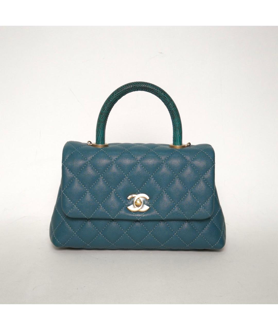 CHANEL Бирюзовая сумка с короткими ручками из экзотической кожи, фото 2