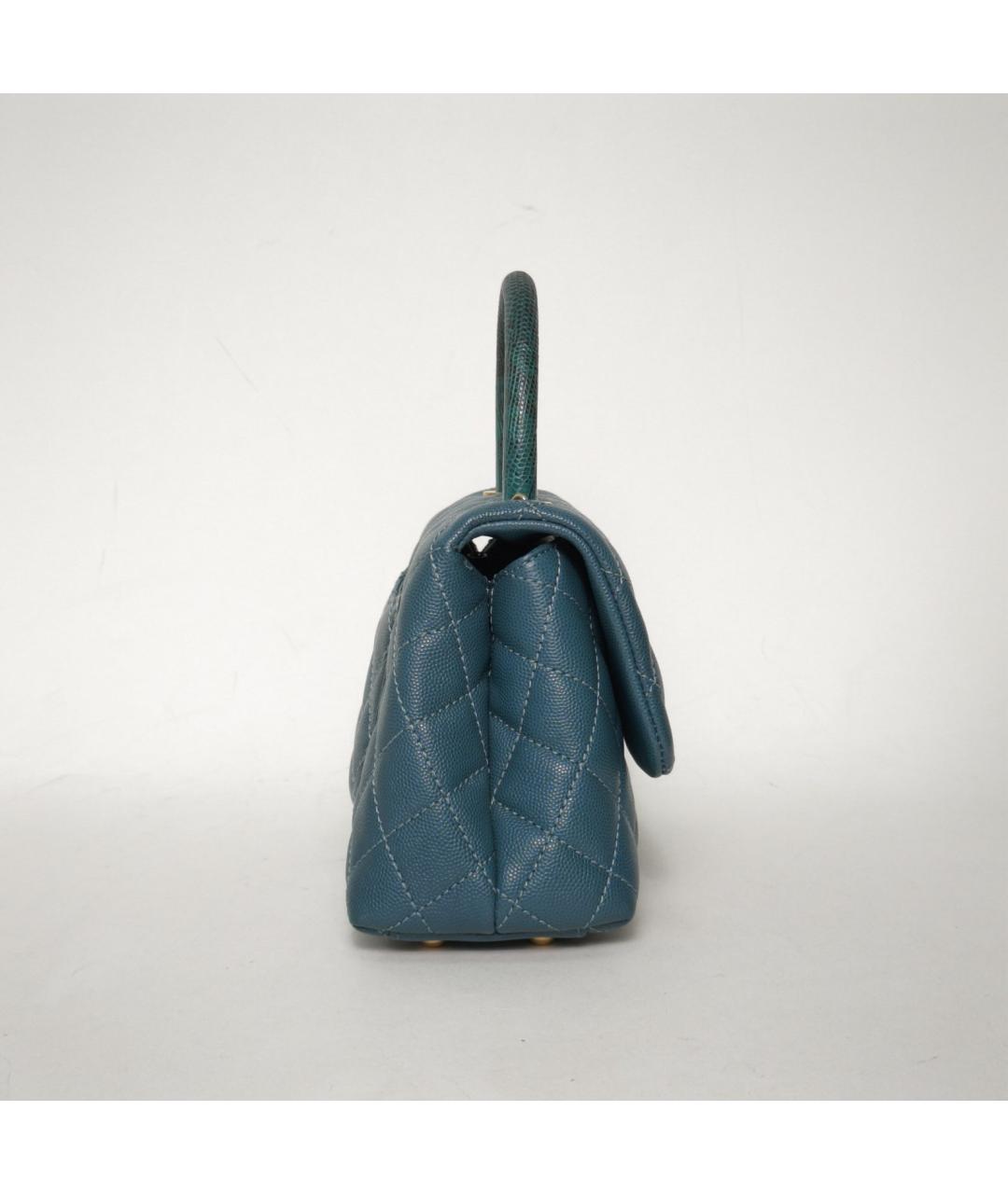 CHANEL Бирюзовая сумка с короткими ручками из экзотической кожи, фото 5