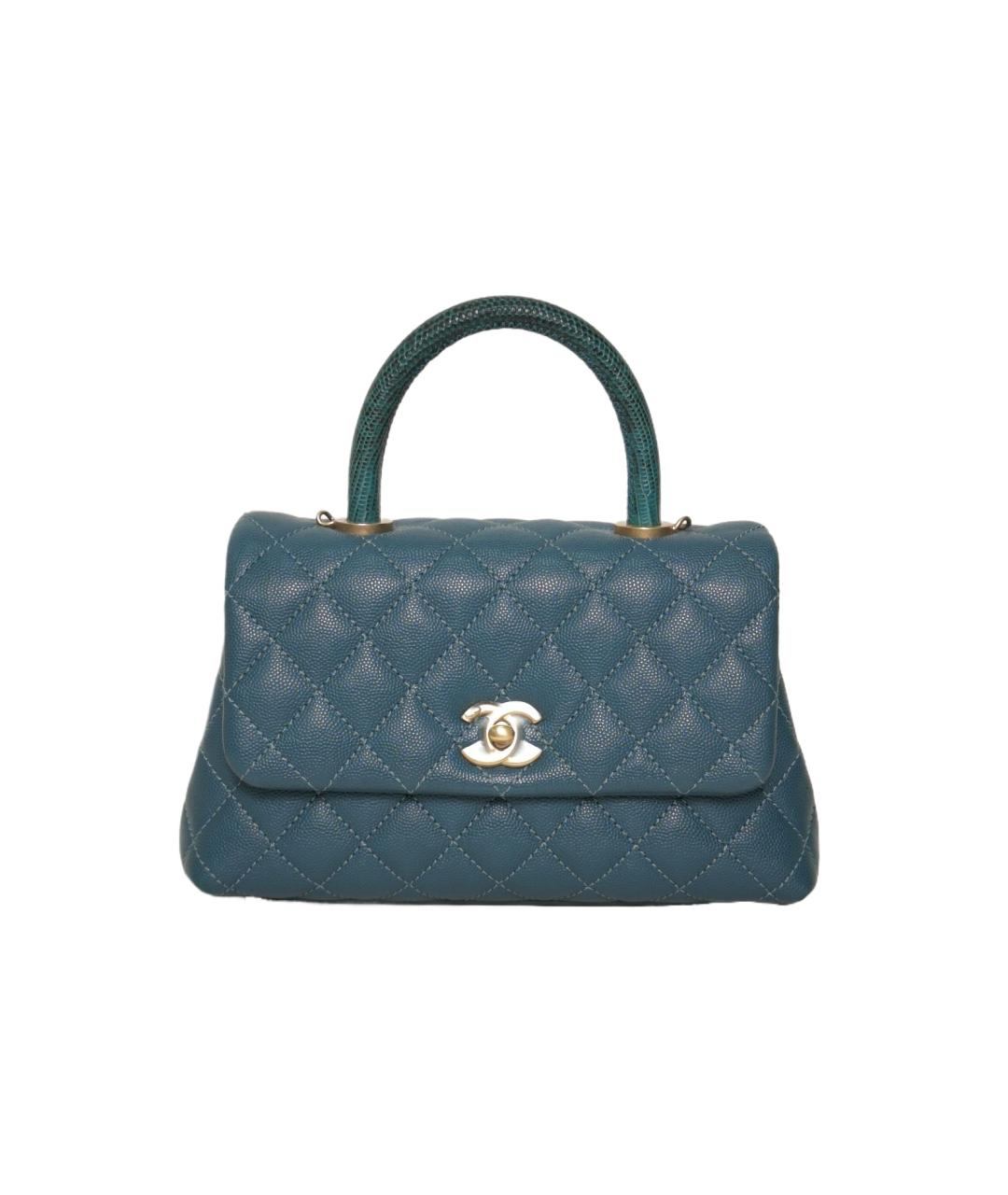CHANEL Бирюзовая сумка с короткими ручками из экзотической кожи, фото 1