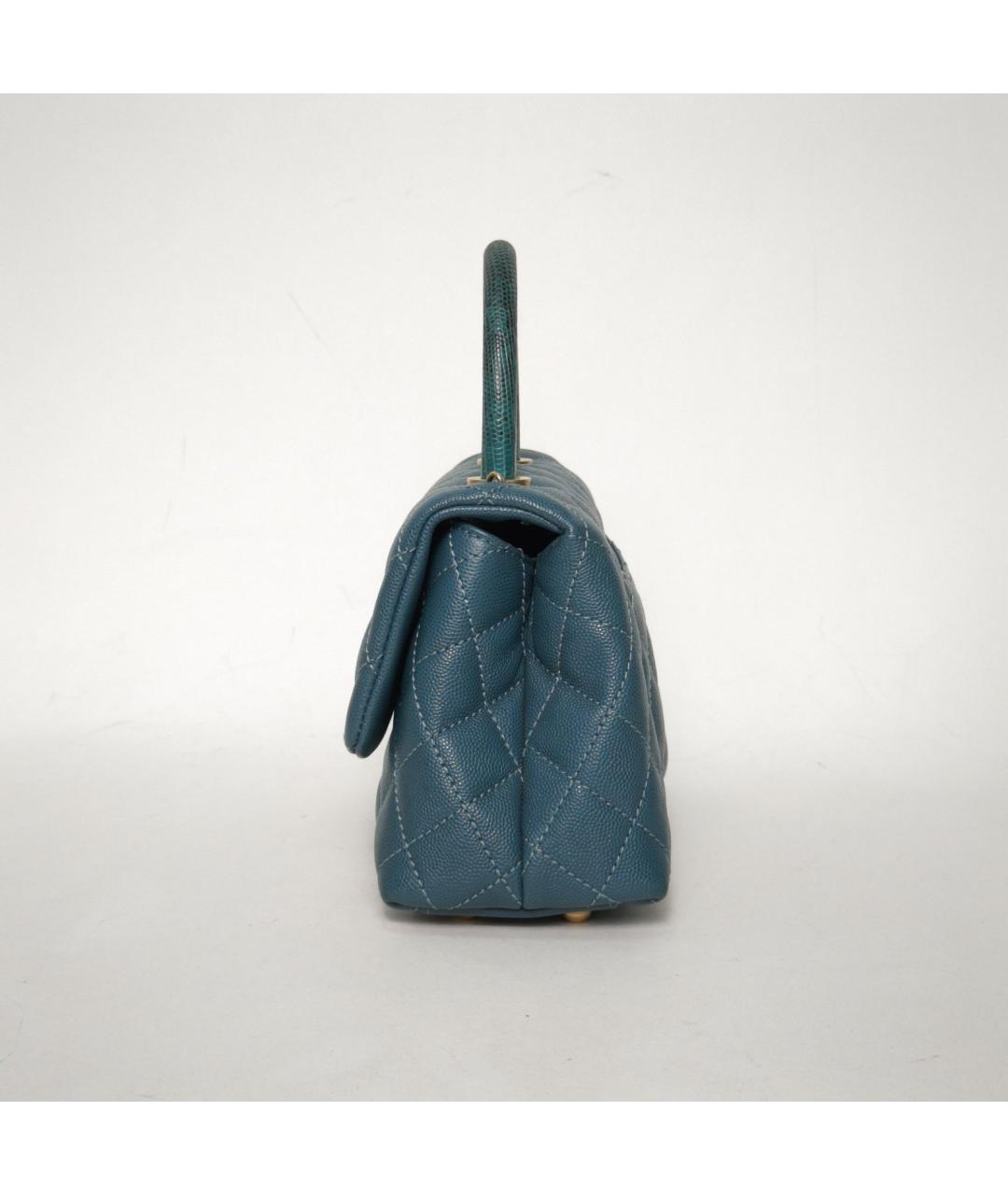 CHANEL Бирюзовая сумка с короткими ручками из экзотической кожи, фото 3