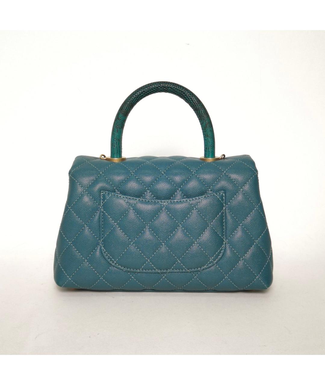 CHANEL Бирюзовая сумка с короткими ручками из экзотической кожи, фото 4