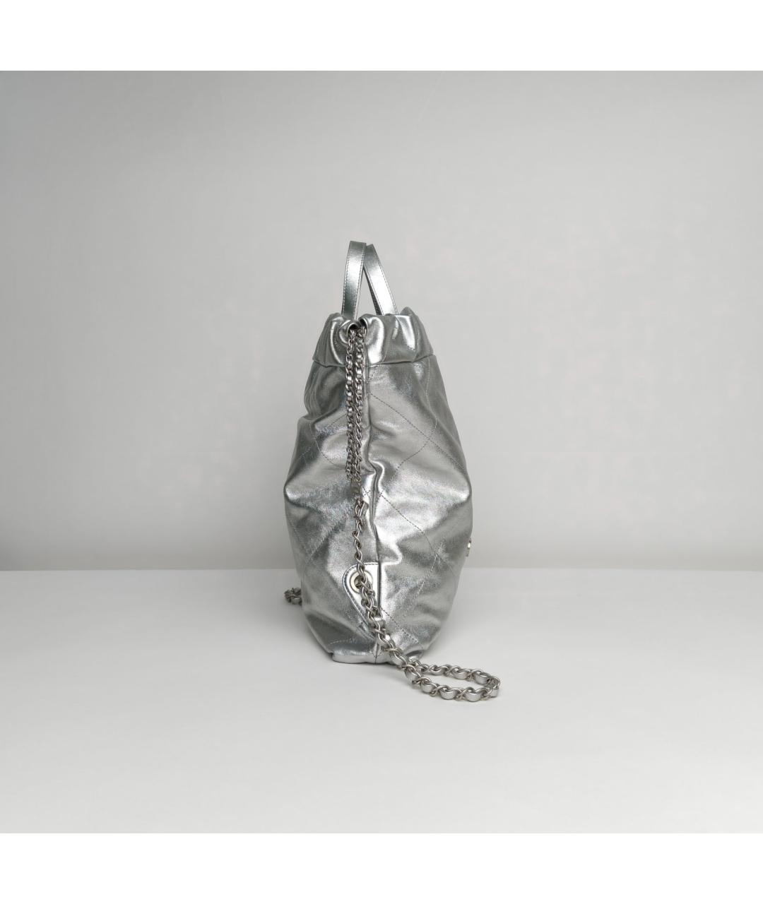CHANEL Серебрянный кожаный рюкзак, фото 5