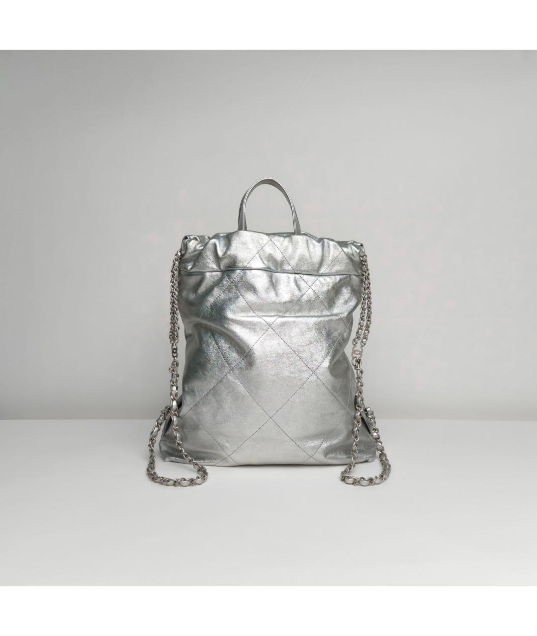 CHANEL Серебрянный кожаный рюкзак, фото 4