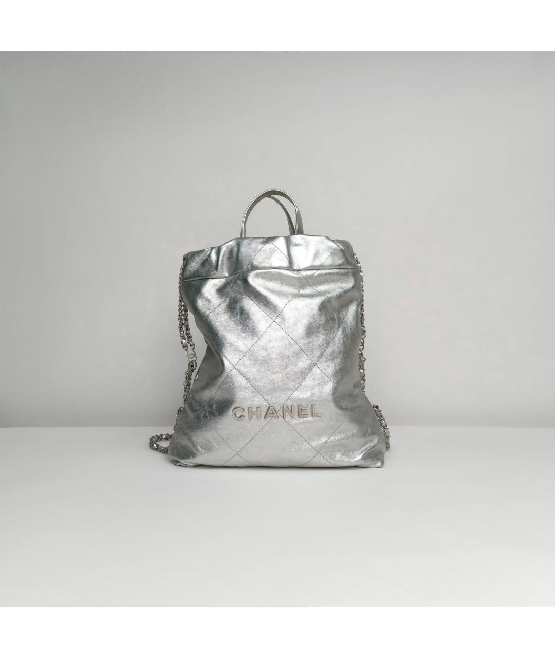CHANEL Серебрянный кожаный рюкзак, фото 9