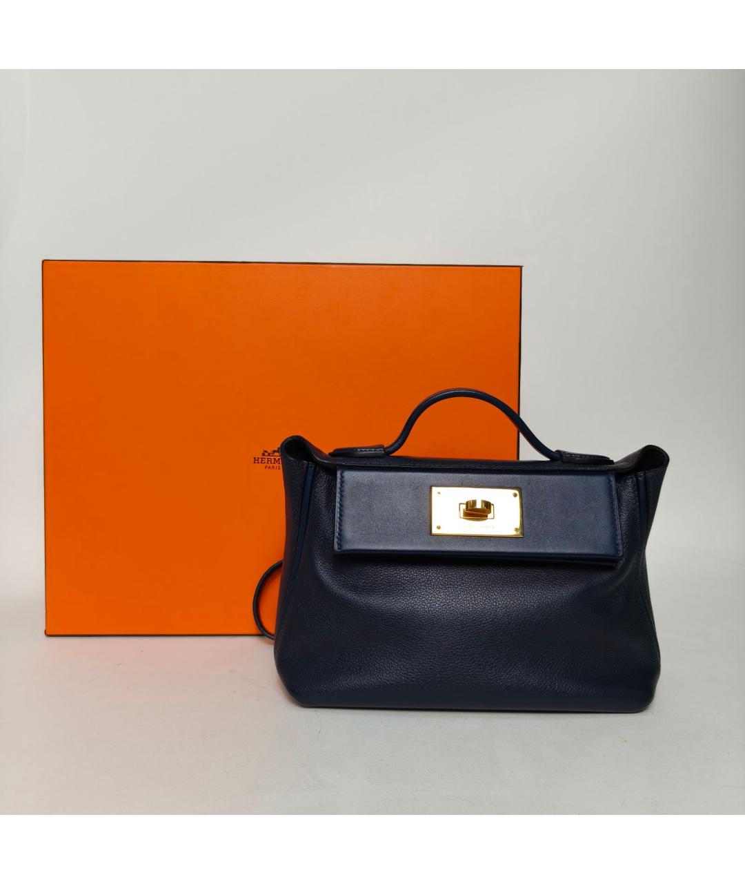 HERMES Темно-синяя кожаная сумка через плечо, фото 9
