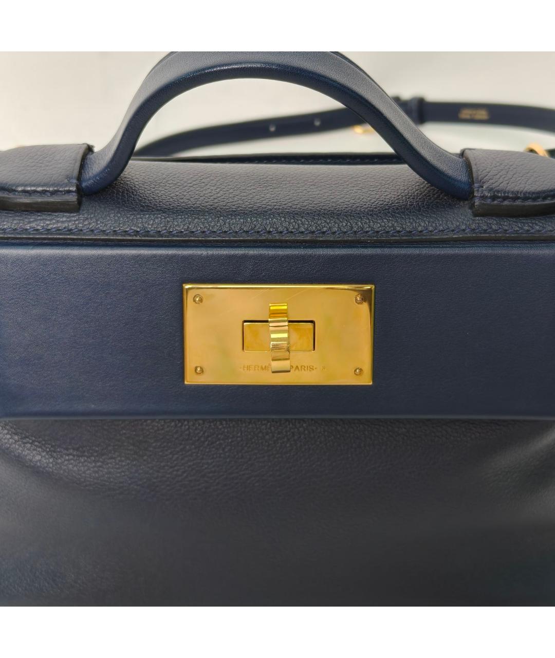 HERMES Темно-синяя кожаная сумка через плечо, фото 7
