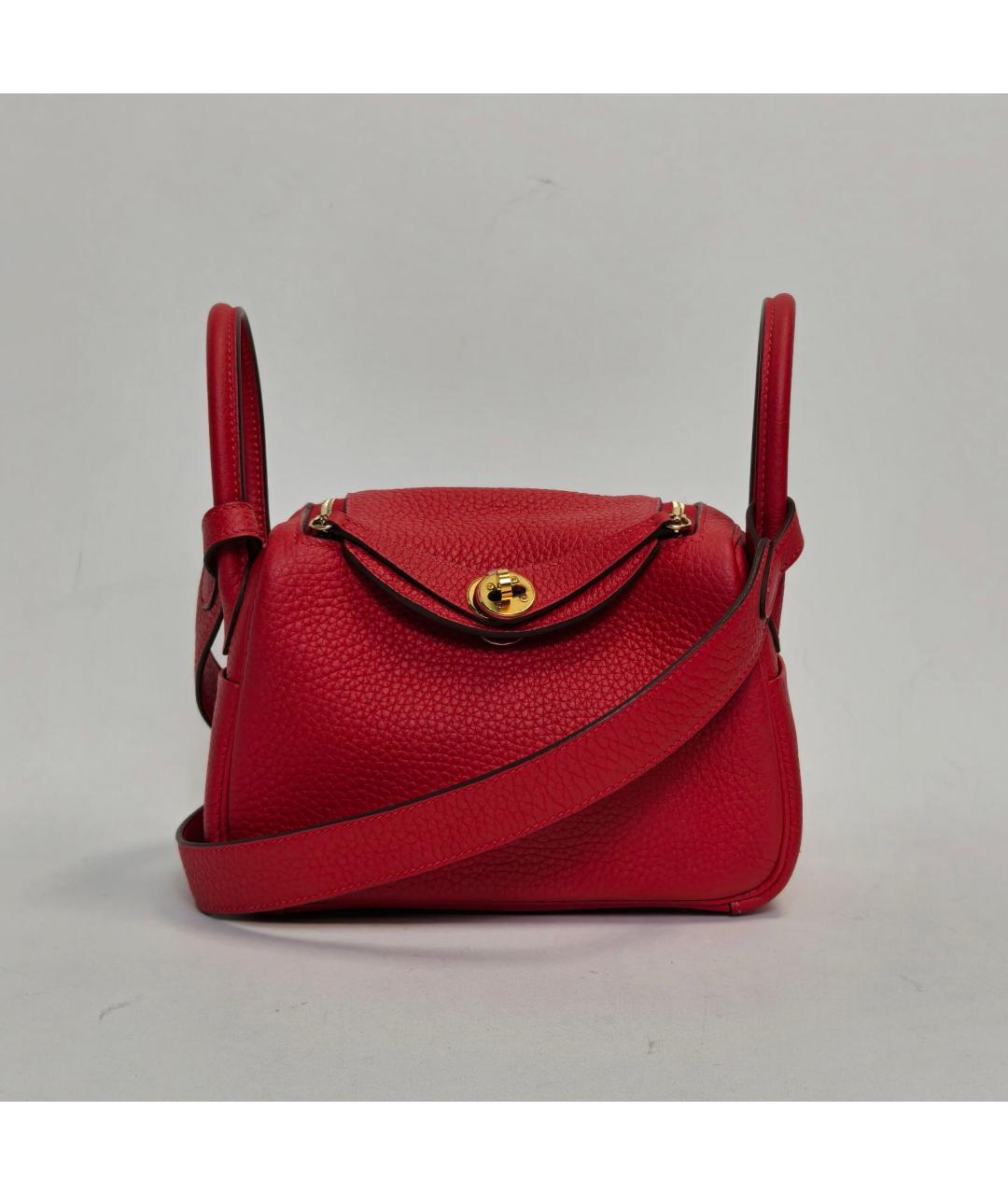 HERMES Красная кожаная сумка с короткими ручками, фото 2