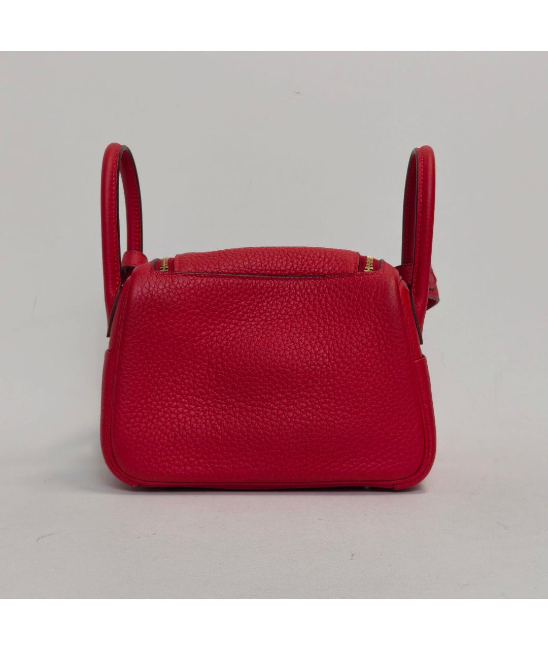 HERMES Красная кожаная сумка с короткими ручками, фото 4