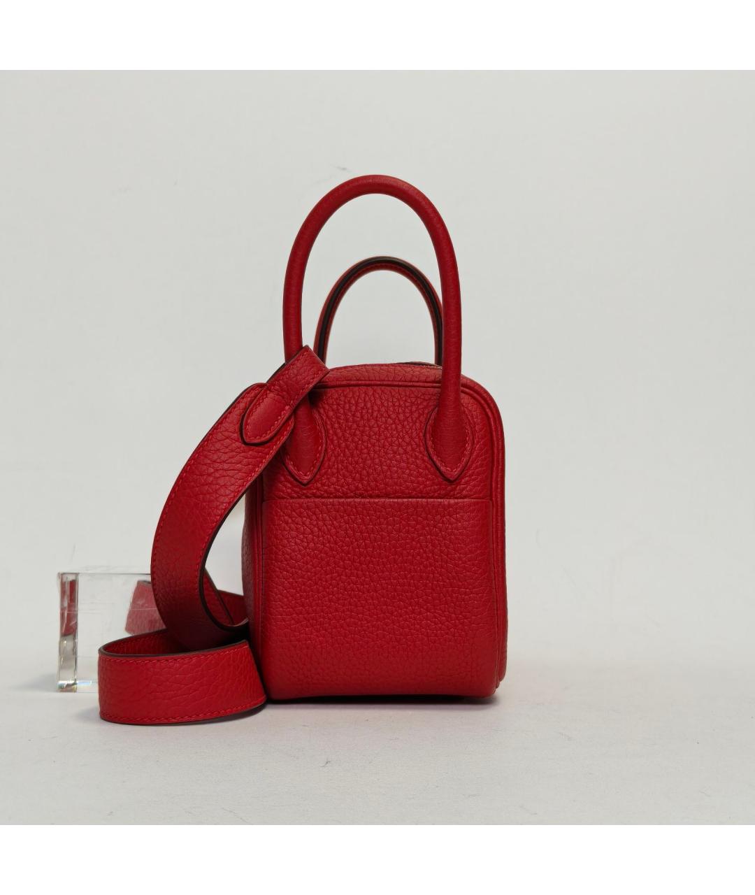 HERMES Красная кожаная сумка с короткими ручками, фото 5