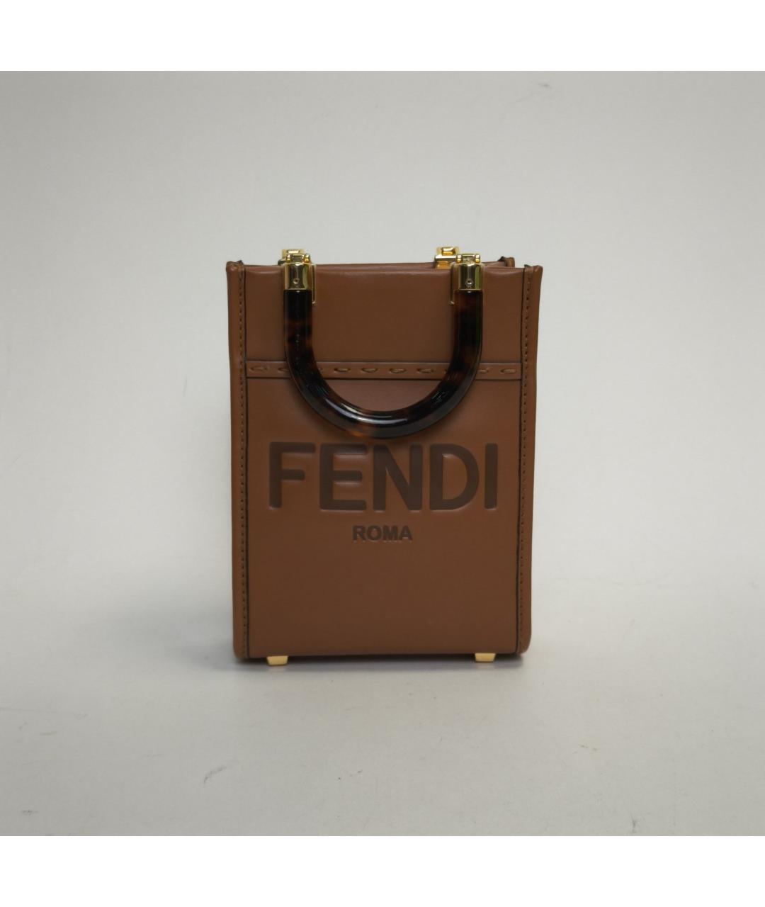 FENDI Коричневая кожаная сумка через плечо, фото 2