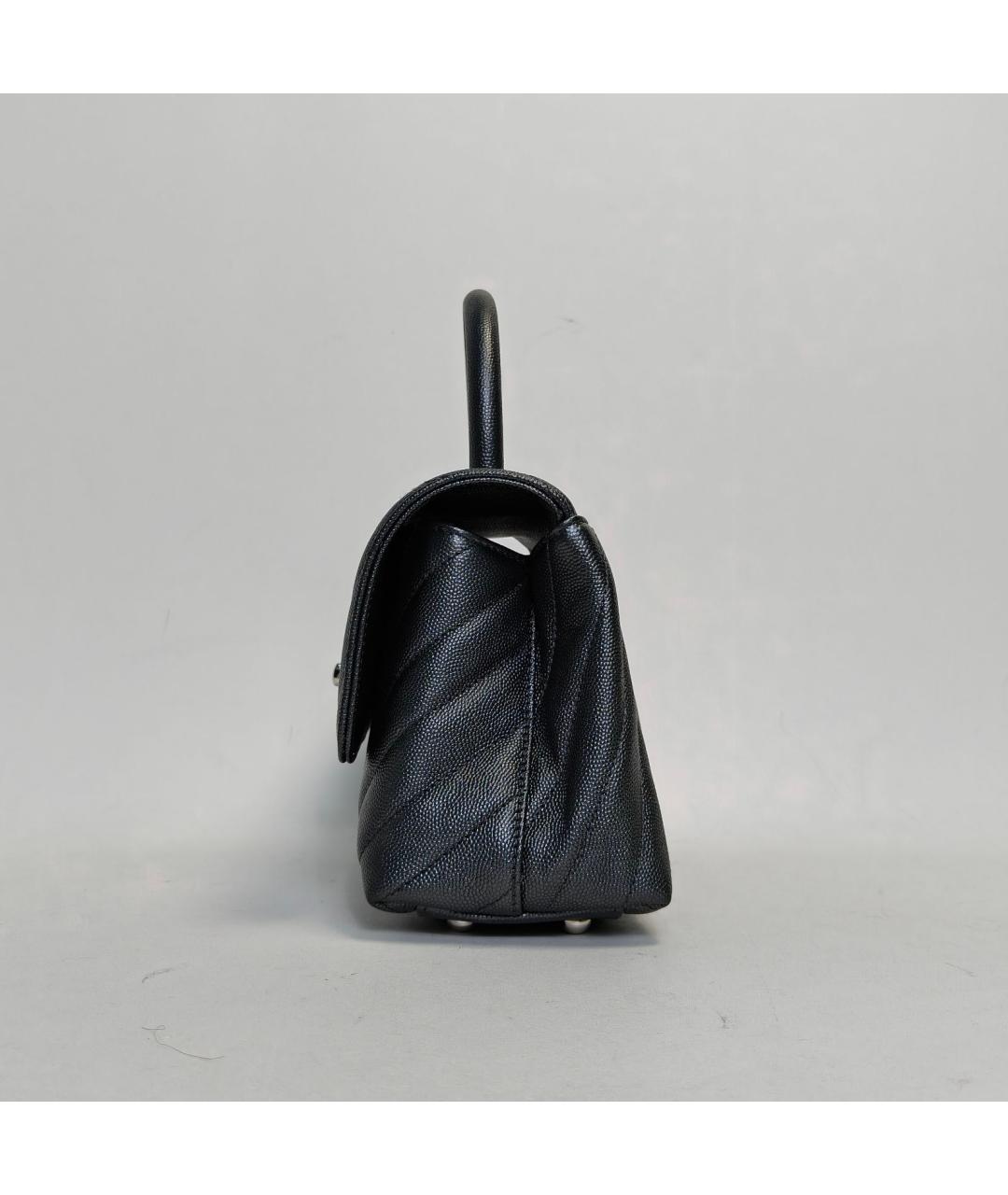 CHANEL Антрацитовая кожаная сумка с короткими ручками, фото 8