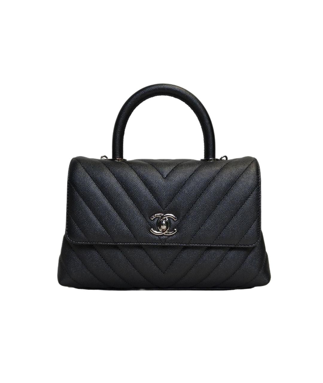 CHANEL Антрацитовая кожаная сумка с короткими ручками, фото 1