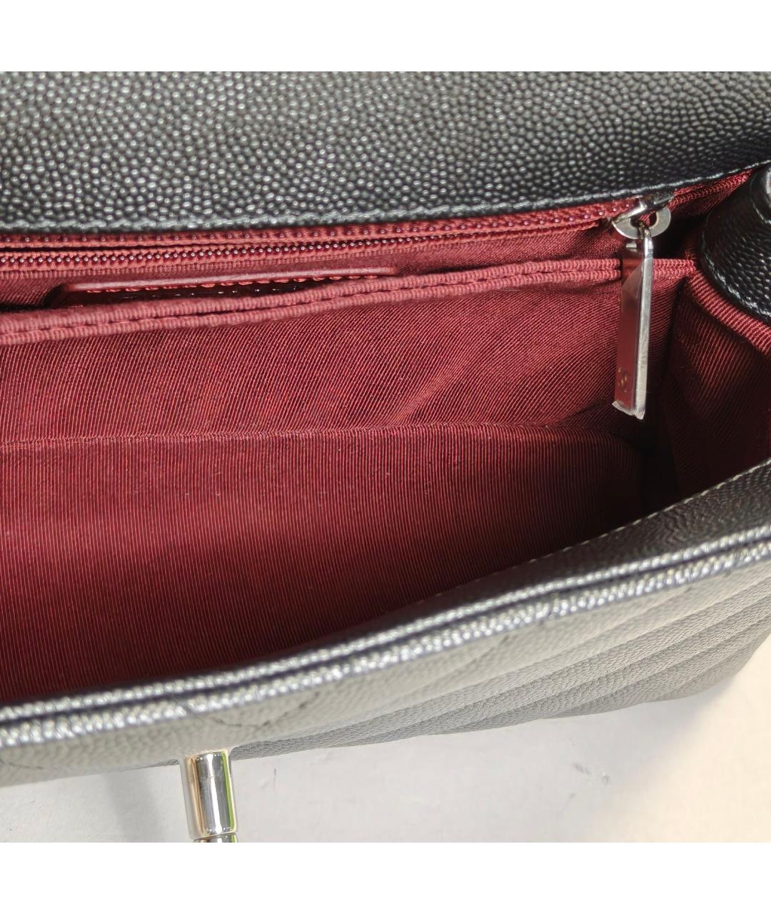 CHANEL Антрацитовая кожаная сумка с короткими ручками, фото 6