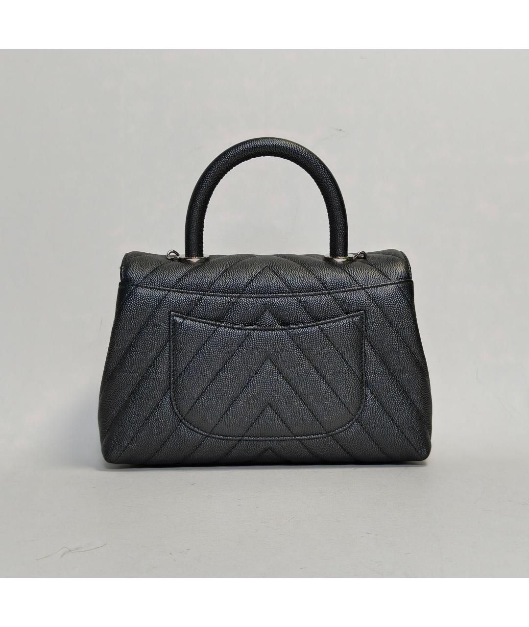 CHANEL Антрацитовая кожаная сумка с короткими ручками, фото 2