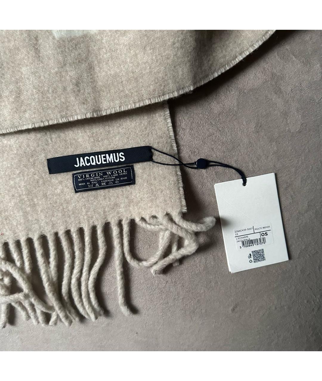 JACQUEMUS Бежевый шерстяной шарф, фото 3