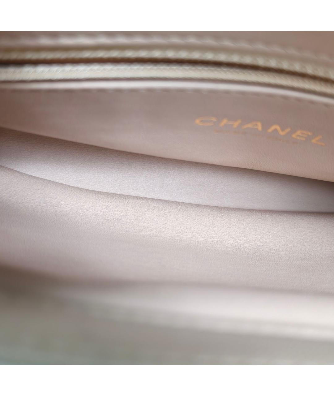 CHANEL Бежевая кожаная сумка с короткими ручками, фото 7