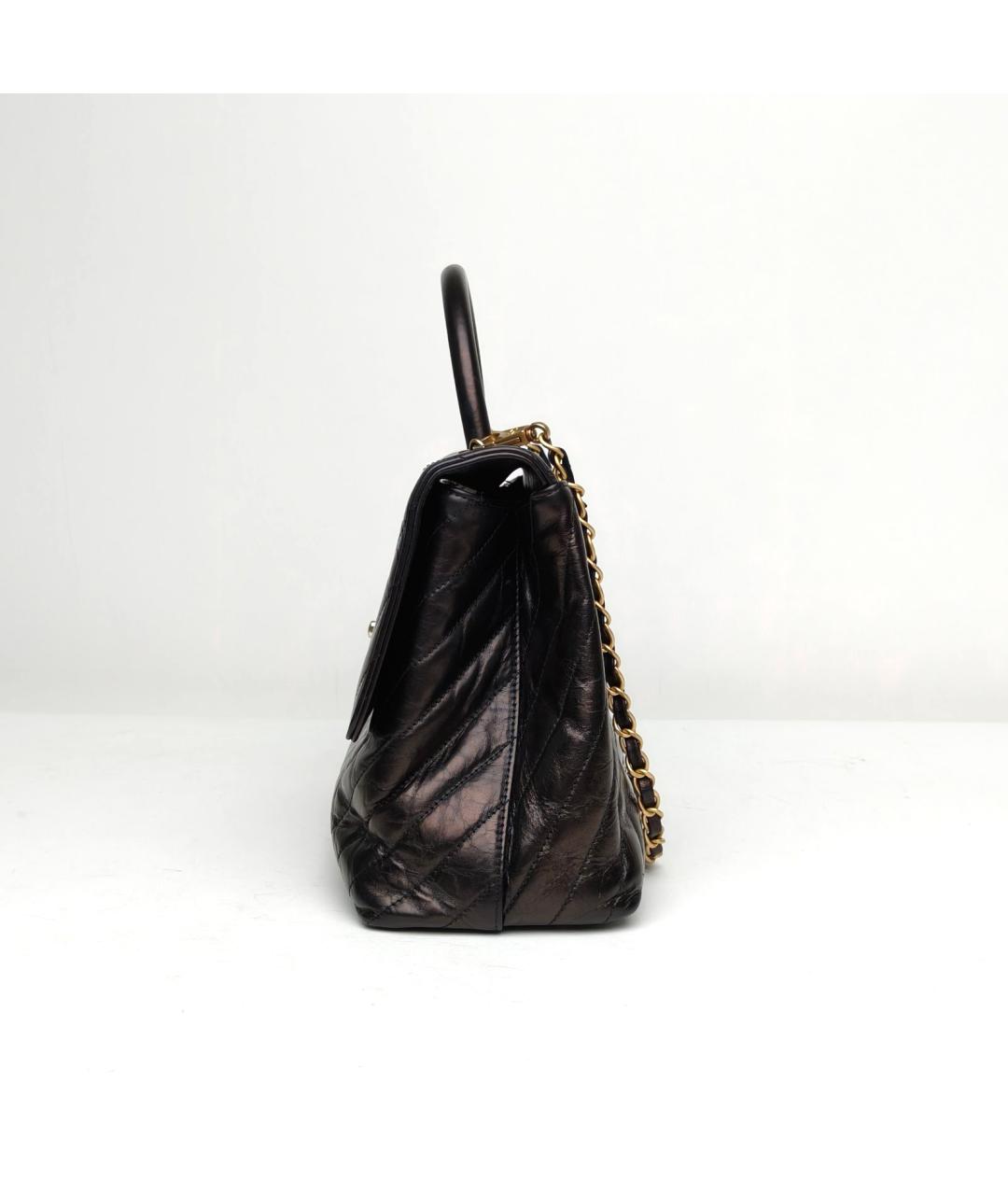 CHANEL Черная кожаная сумка с короткими ручками, фото 3