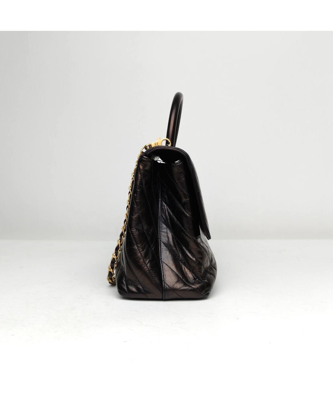 CHANEL Черная кожаная сумка с короткими ручками, фото 5