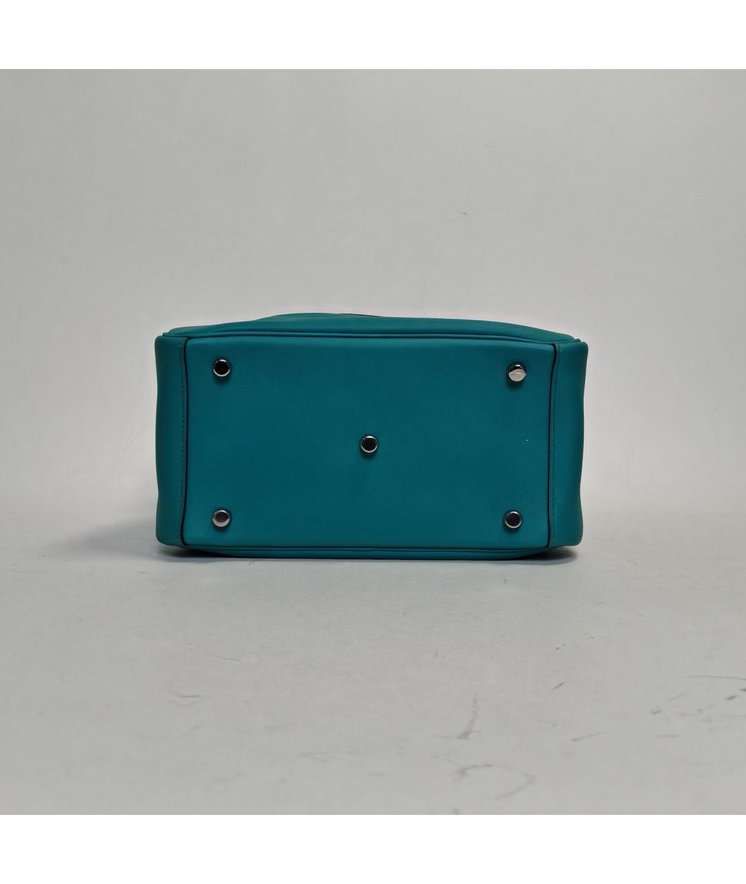 HERMES Бирюзовая кожаная сумка с короткими ручками, фото 6