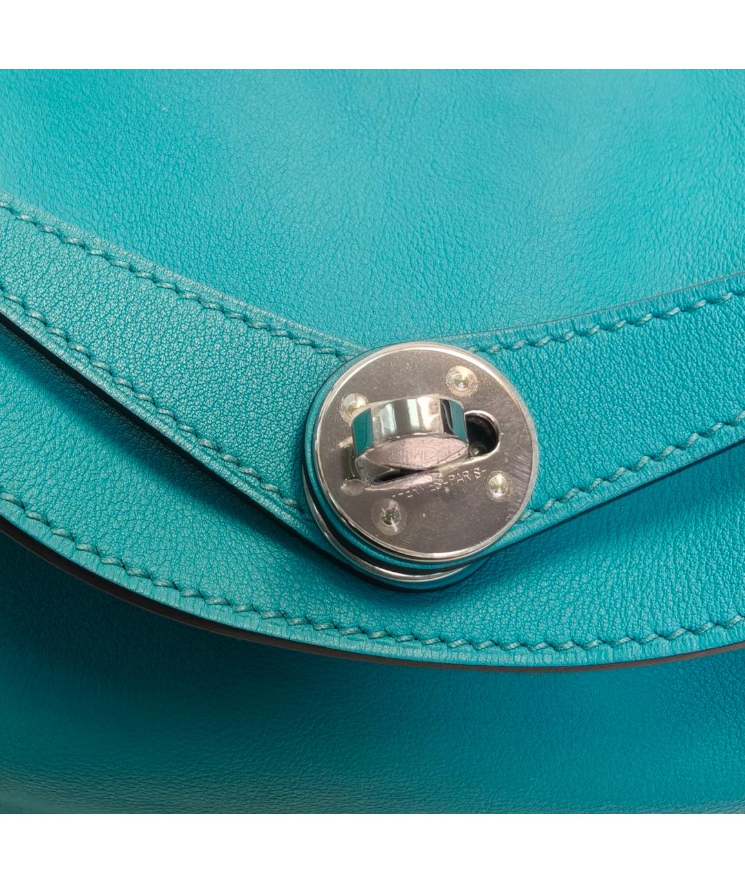 HERMES Бирюзовая кожаная сумка с короткими ручками, фото 7