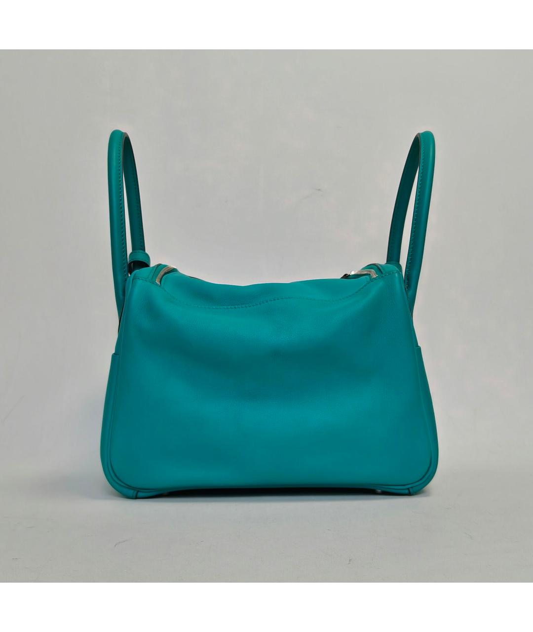 HERMES Бирюзовая кожаная сумка с короткими ручками, фото 4