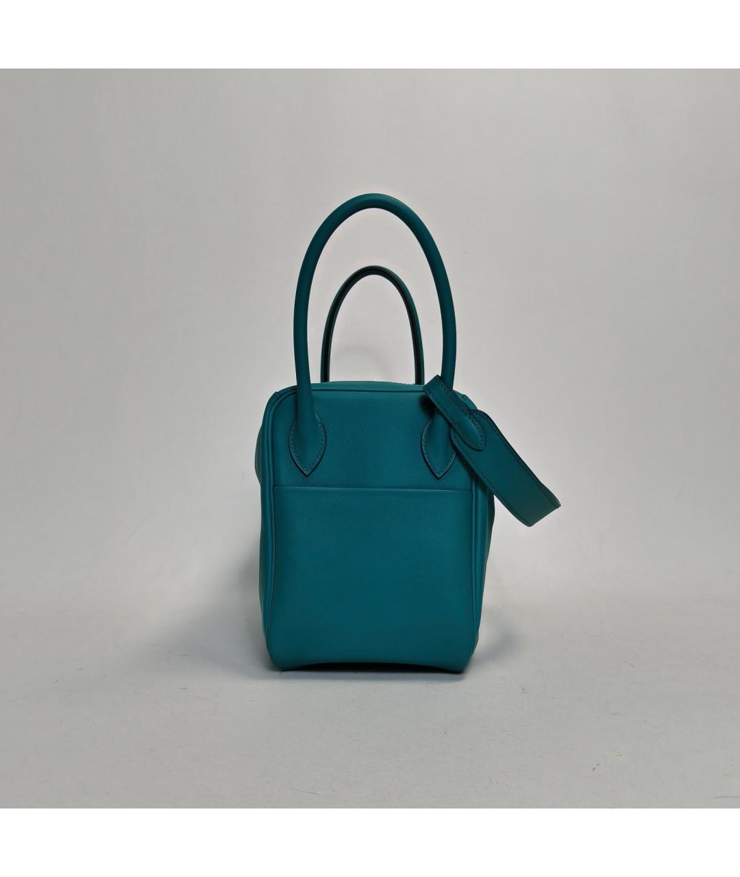 HERMES Бирюзовая кожаная сумка с короткими ручками, фото 3