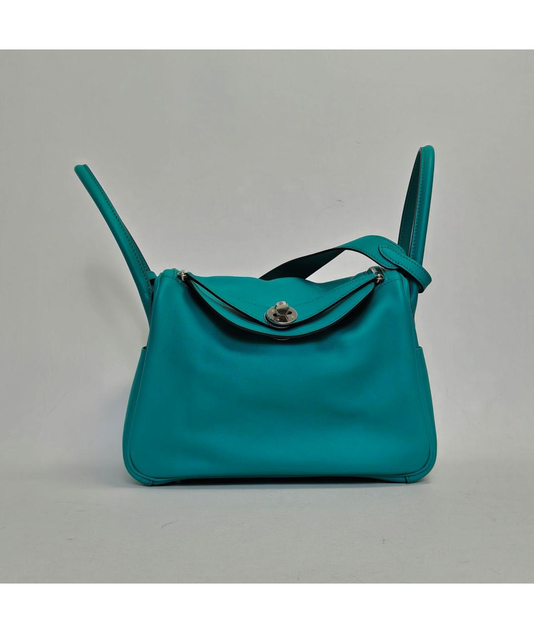 HERMES Бирюзовая кожаная сумка с короткими ручками, фото 9