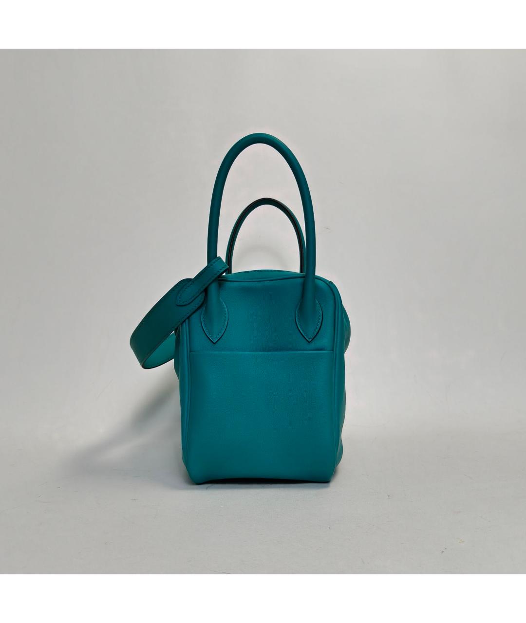 HERMES Бирюзовая кожаная сумка с короткими ручками, фото 5