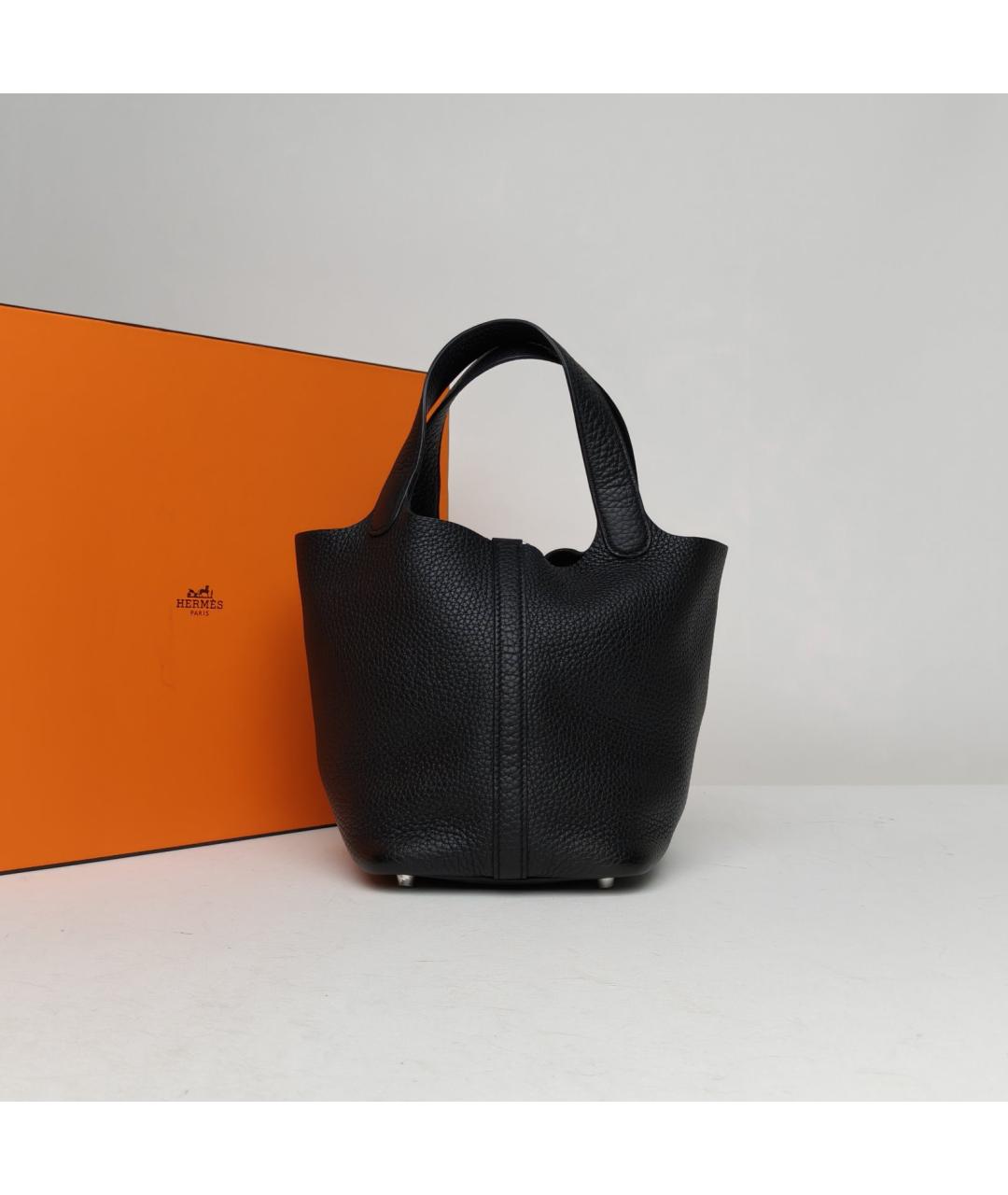 HERMES Черная кожаная сумка с короткими ручками, фото 8