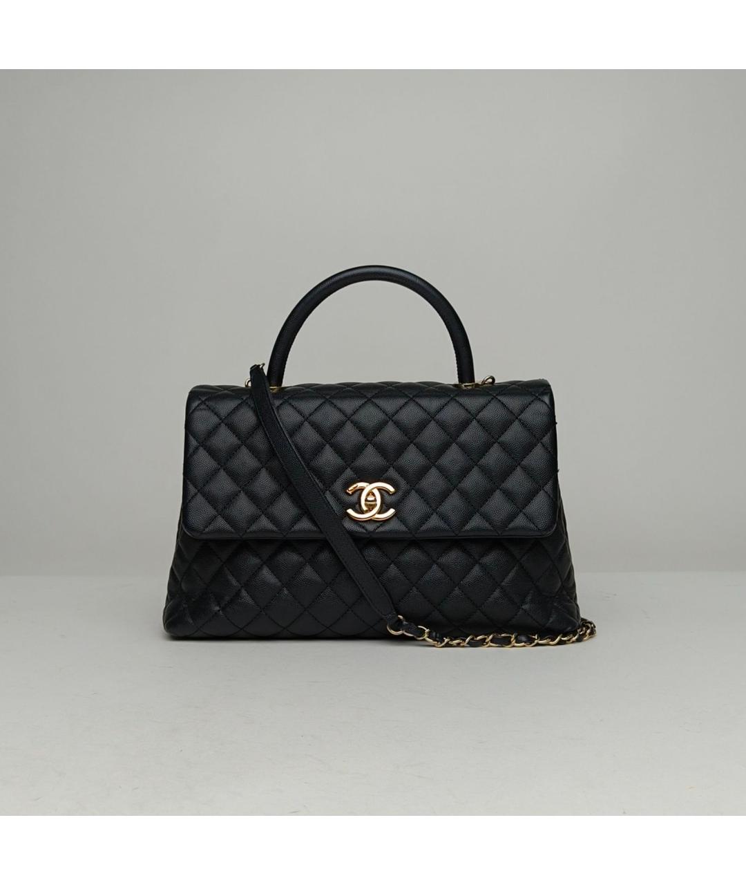 CHANEL Черная кожаная сумка с короткими ручками, фото 2