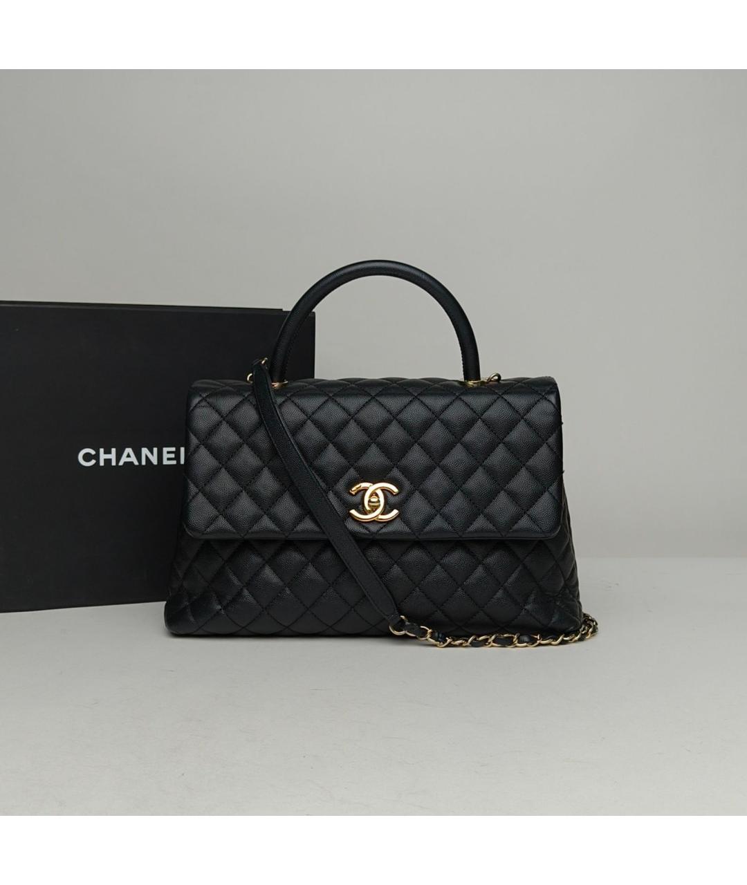 CHANEL Черная кожаная сумка с короткими ручками, фото 8