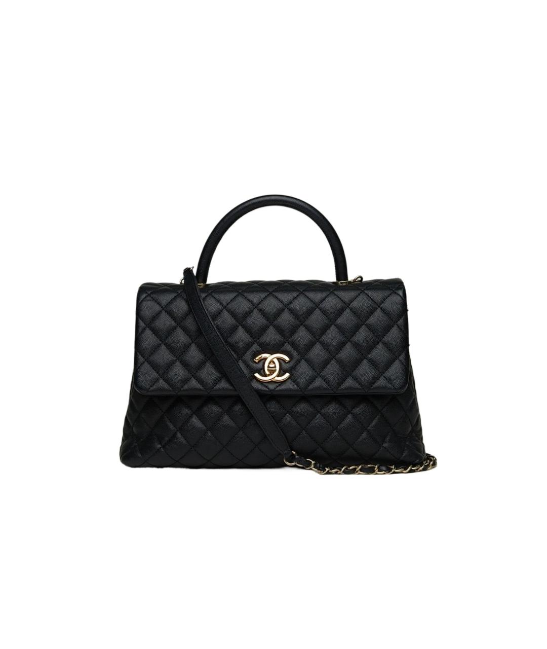 CHANEL Черная кожаная сумка с короткими ручками, фото 1