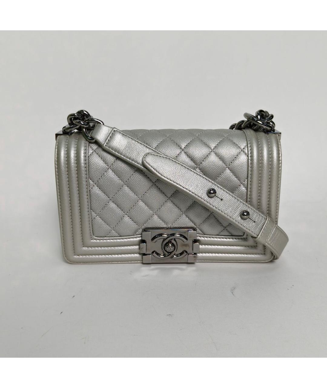 CHANEL Серебряная кожаная сумка через плечо, фото 2