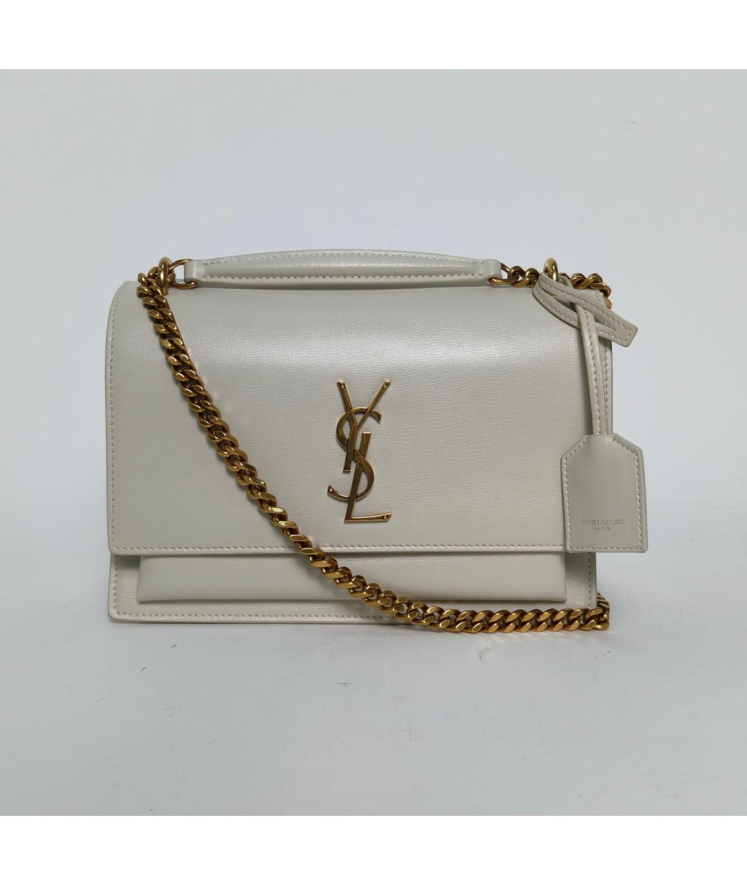 SAINT LAURENT Белая кожаная сумка через плечо, фото 2