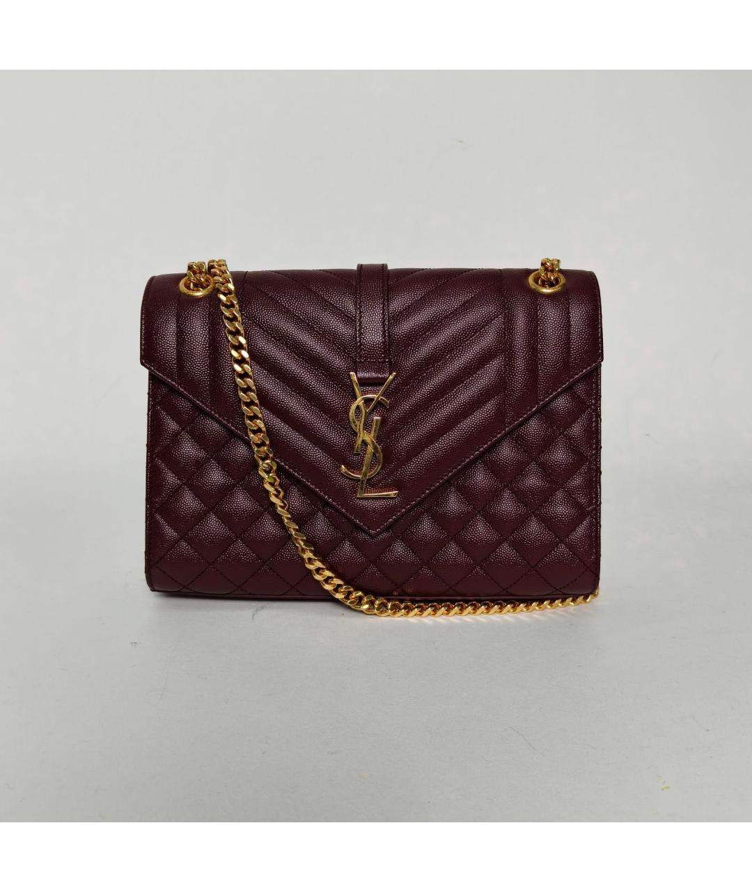 SAINT LAURENT Бордовая кожаная сумка через плечо, фото 2
