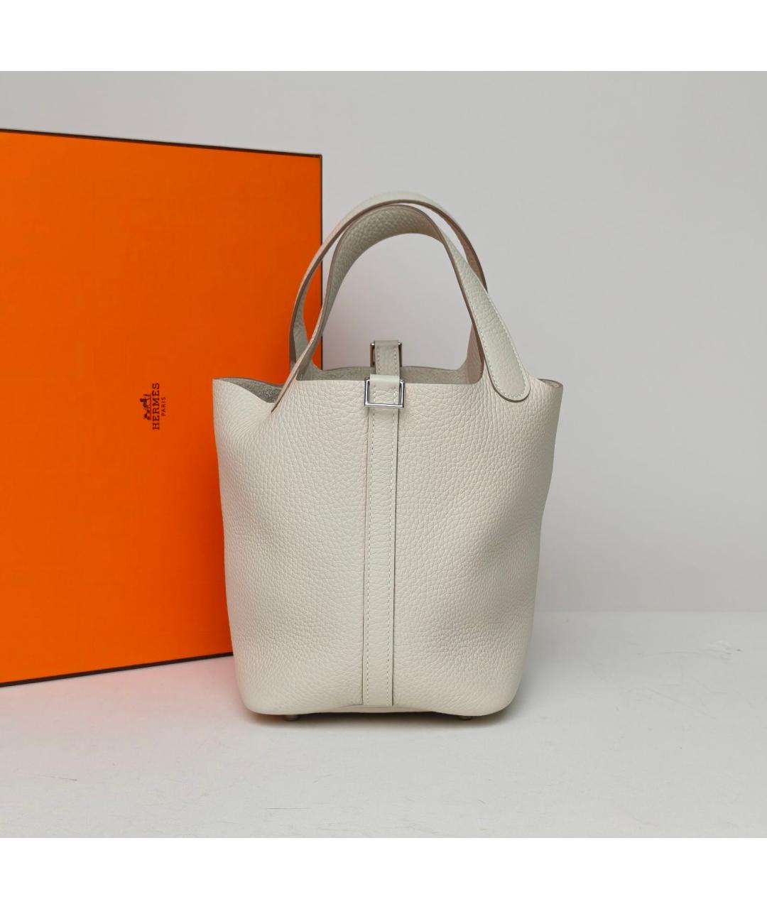 HERMES Бежевая кожаная сумка с короткими ручками, фото 8