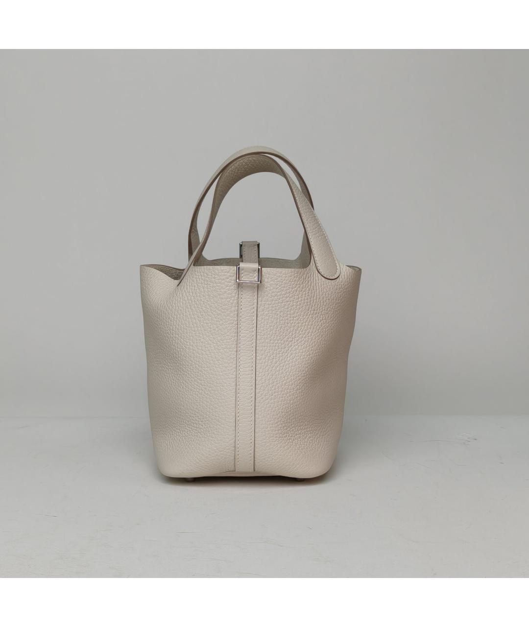 HERMES Бежевая кожаная сумка с короткими ручками, фото 9