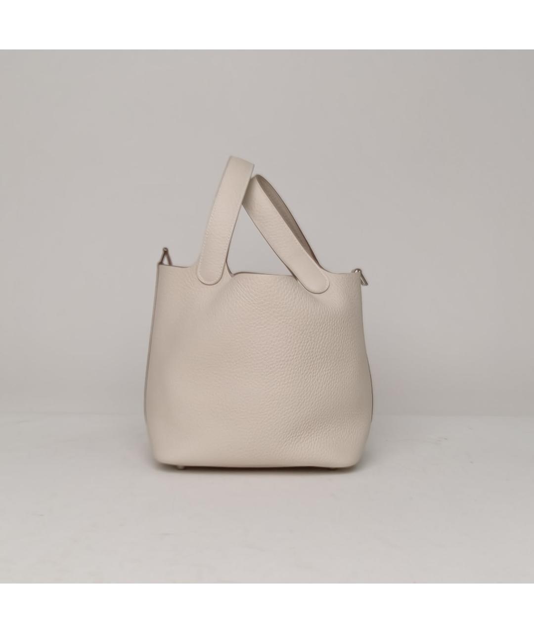 HERMES Бежевая кожаная сумка с короткими ручками, фото 5