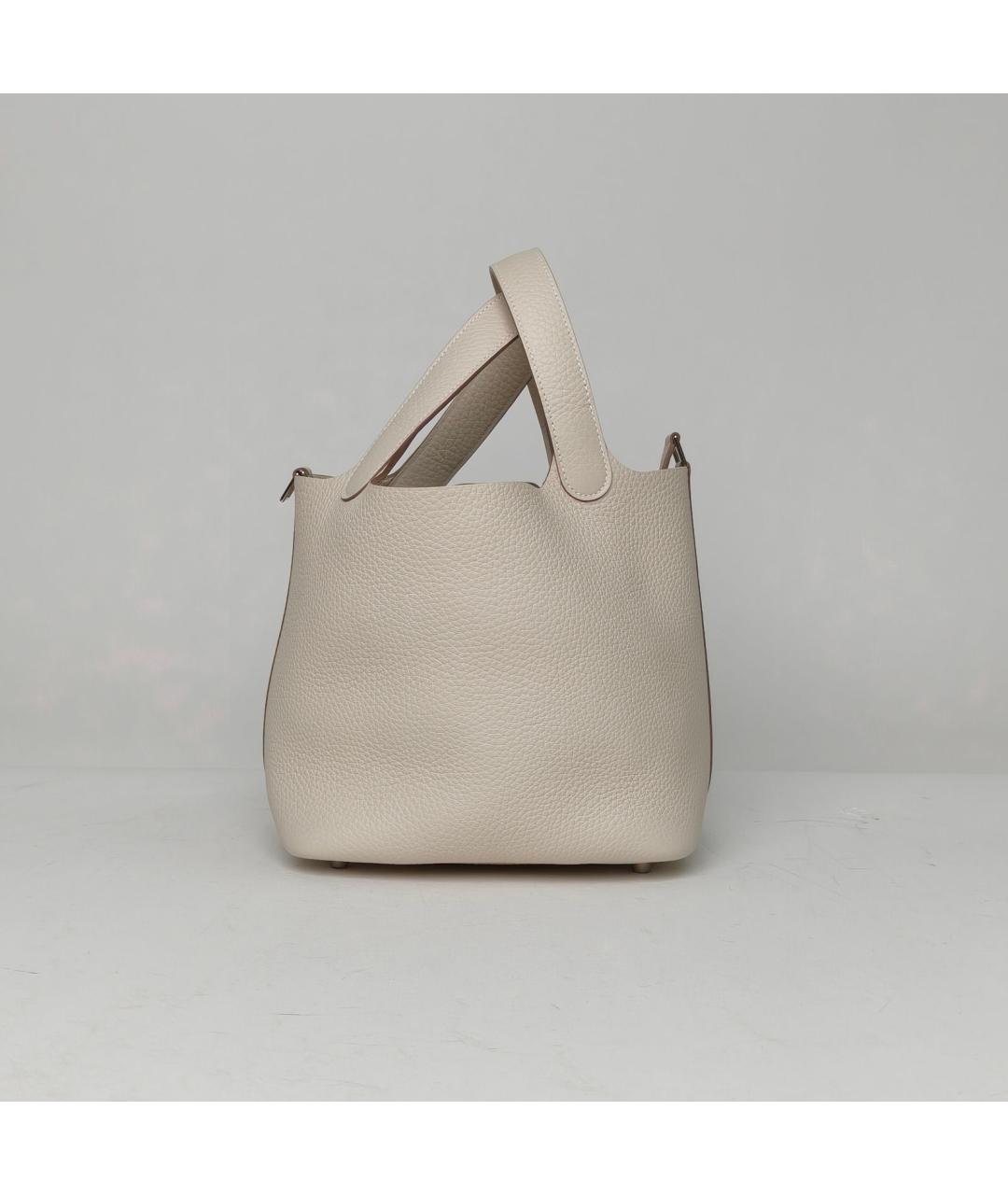 HERMES Бежевая кожаная сумка с короткими ручками, фото 3