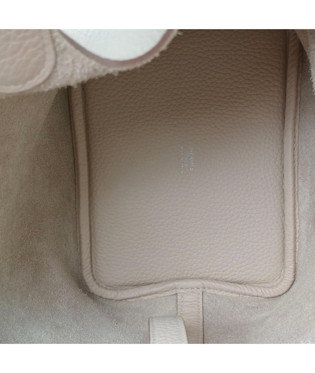 HERMES Бежевая кожаная сумка с короткими ручками, фото 7