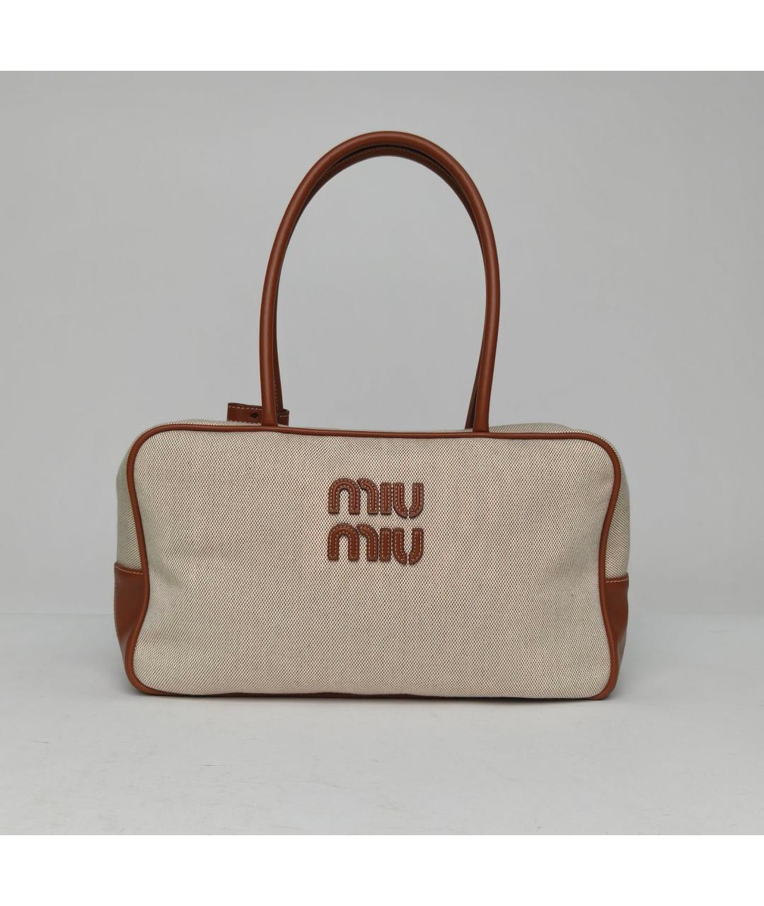 MIU MIU Бежевая тканевая сумка через плечо, фото 2
