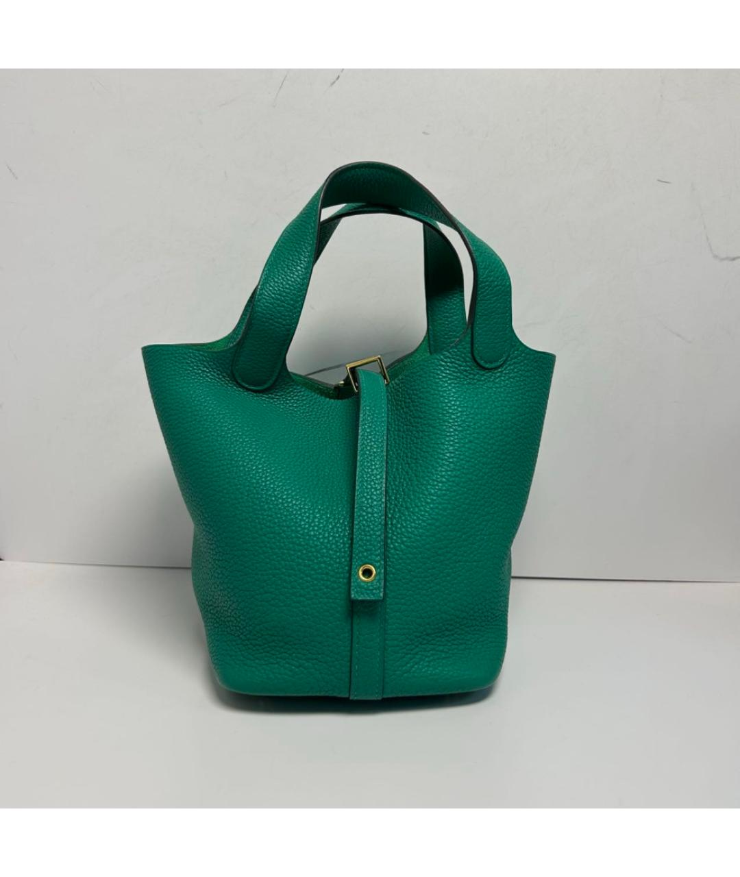 HERMES Зеленая кожаная сумка с короткими ручками, фото 8
