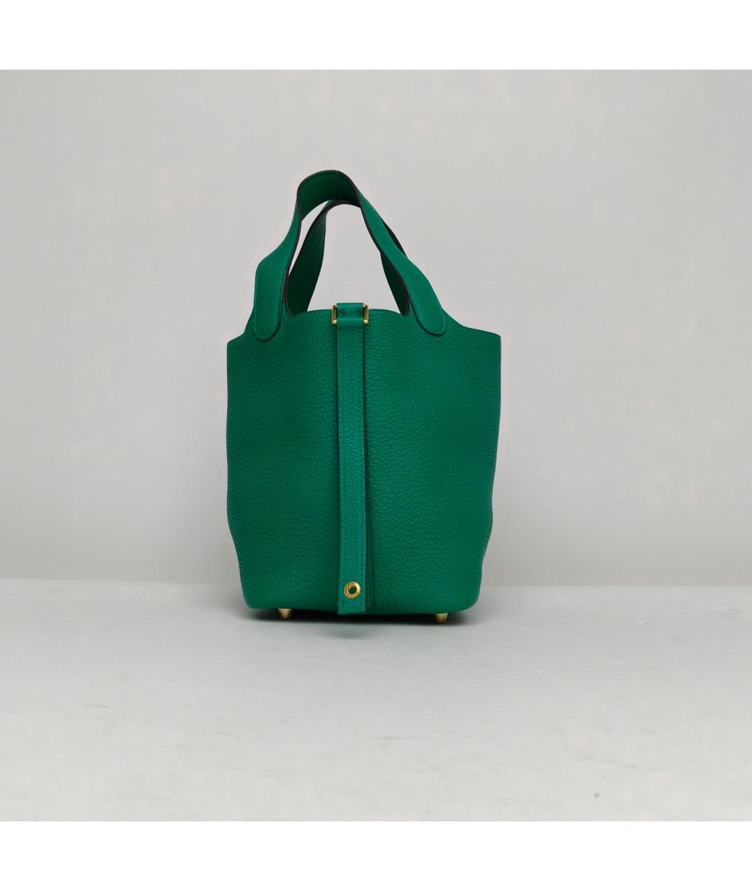 HERMES Зеленая кожаная сумка с короткими ручками, фото 5