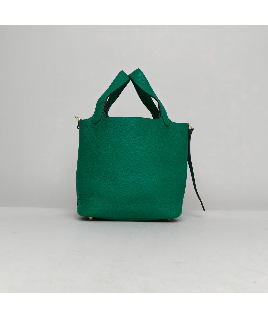 HERMES Зеленая кожаная сумка с короткими ручками, фото 4
