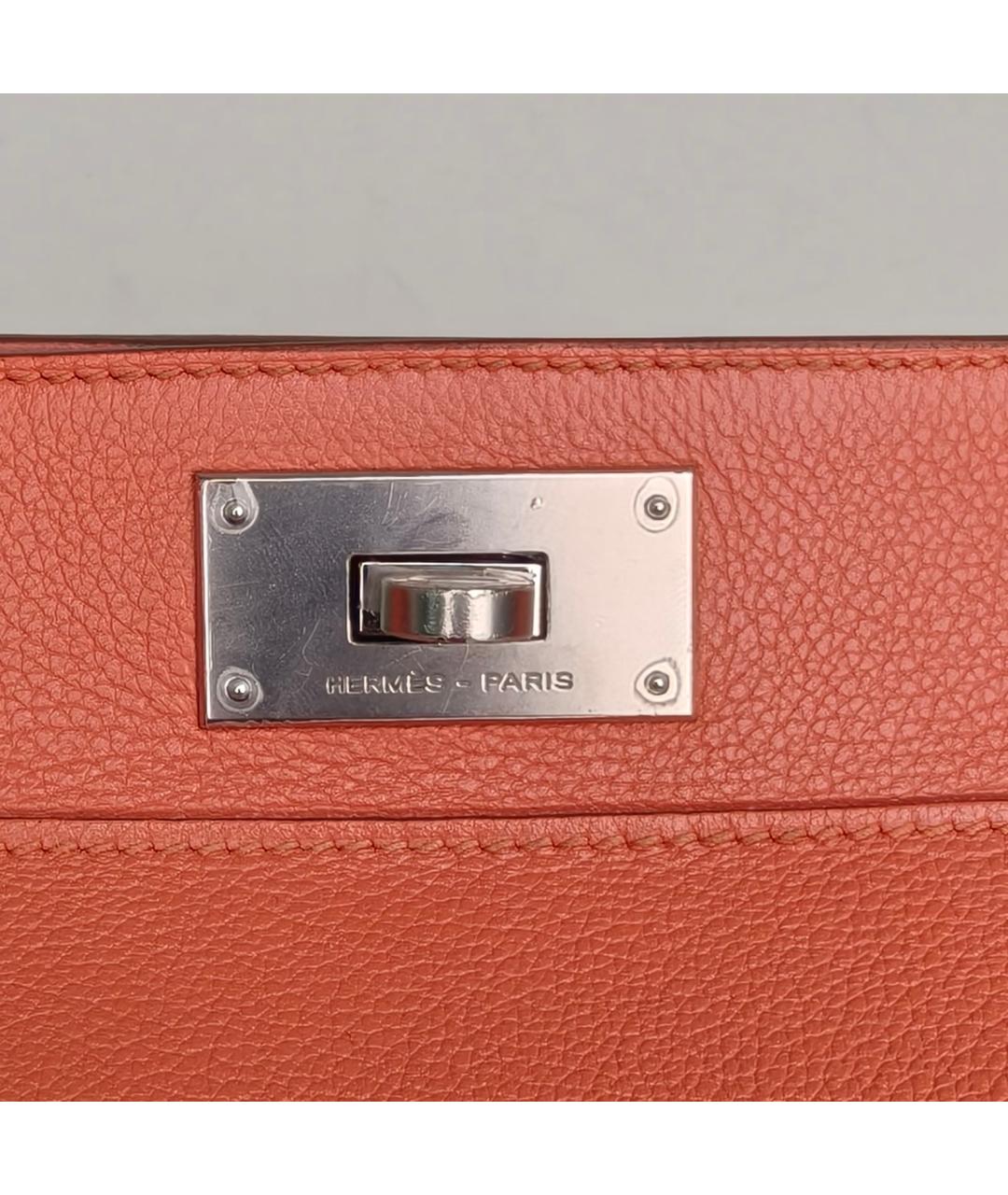 HERMES Коралловая кожаная сумка с короткими ручками, фото 8