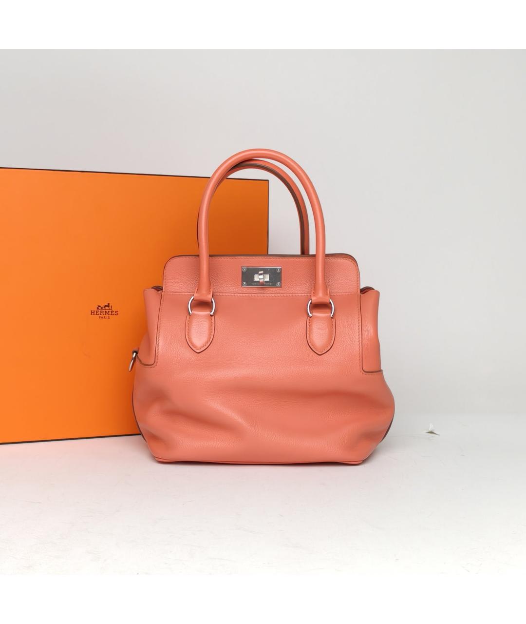 HERMES Коралловая кожаная сумка с короткими ручками, фото 9