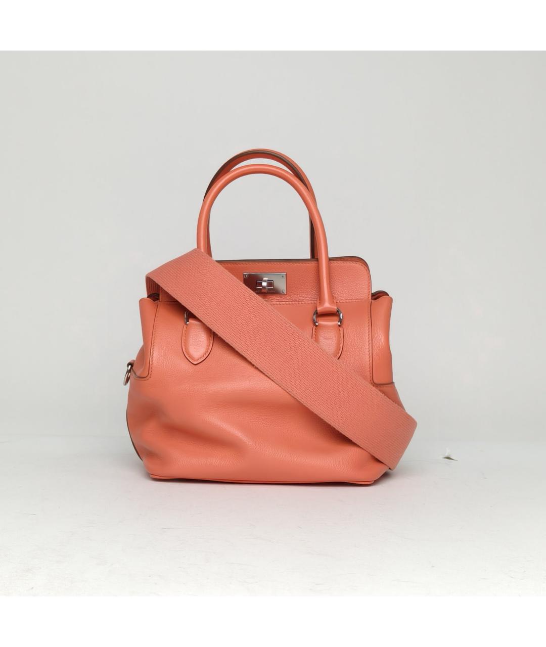 HERMES Коралловая кожаная сумка с короткими ручками, фото 2