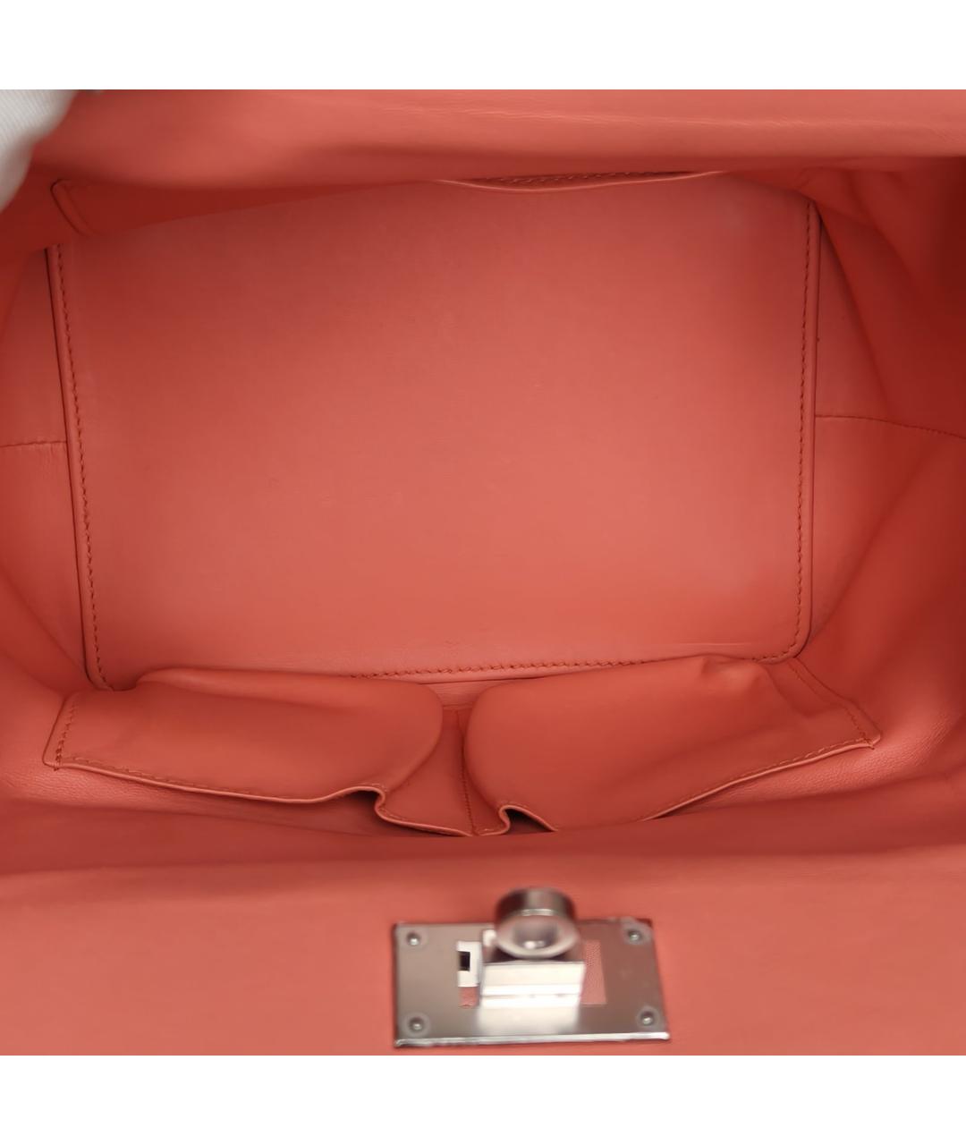 HERMES Коралловая кожаная сумка с короткими ручками, фото 6